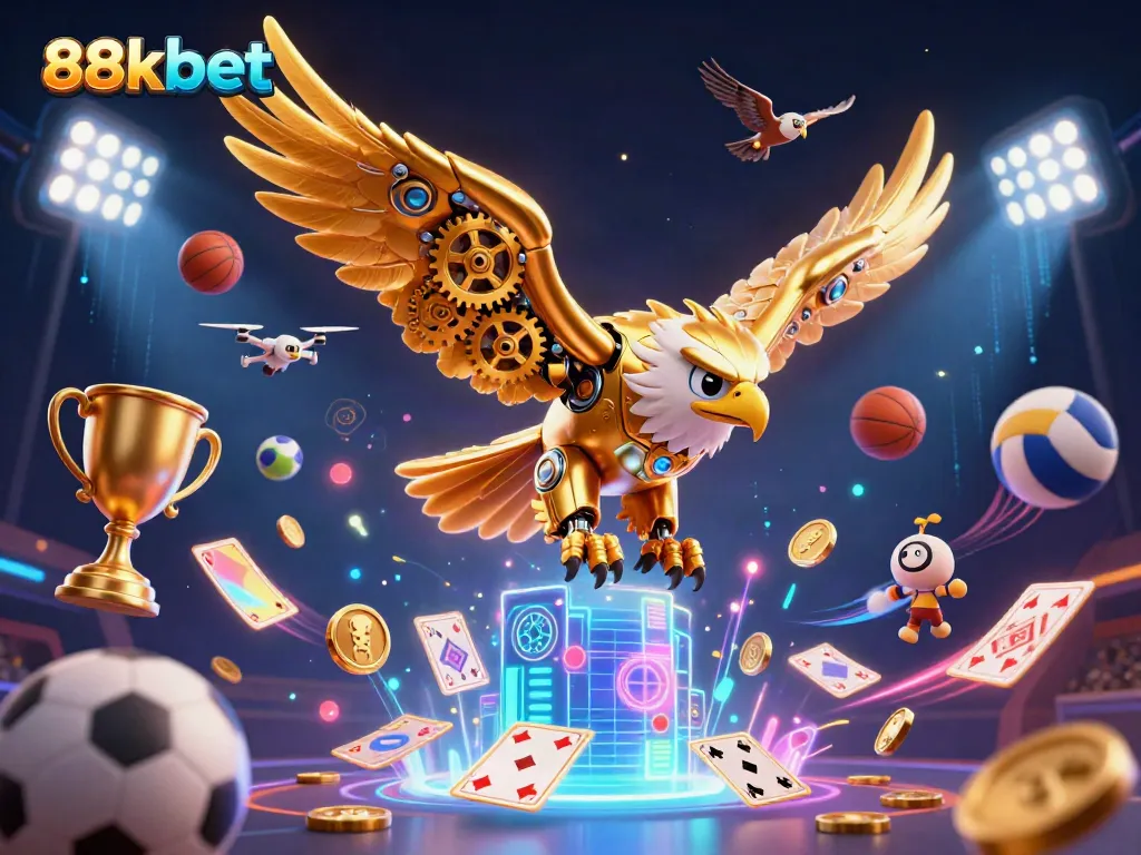 Experience exciting betting action with the vibrant 88kbet logo and dynamic sports elements.